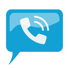 Blue speech bubble with white Phone icon on white background