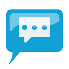 Blue speech bubble with white Message icon on white background