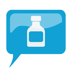 Blue speech bubble with white Medicine Bottle icon on white back