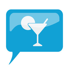 Blue speech bubble with white Cocktail icon on white background