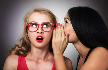 Woman sharing secret with her friend