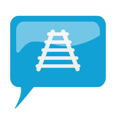 Blue speech bubble with white Railroad icon on white background