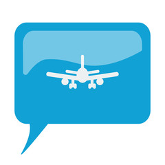 Fototapeta premium Blue speech bubble with white Airplane icon on white background