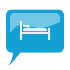 Blue speech bubble with white Bed icon on white background