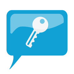 Blue speech bubble with white Key icon on white background