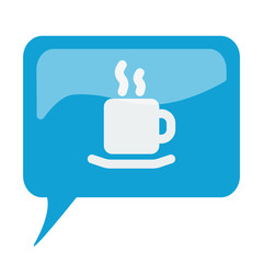 Blue speech bubble with white Coffee icon on white background