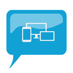 Blue speech bubble with white Responsive Media Design icon on wh
