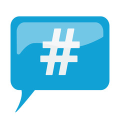 Obraz premium Blue speech bubble with white Hashtag icon on white background