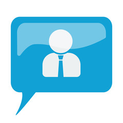 Blue speech bubble with white User Profile icon on white backgro
