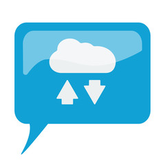 Blue speech bubble with white Cloud Computing icon on white back