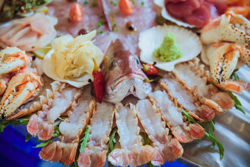 Original served fish lie on theplate where species are put in co