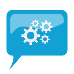 Blue speech bubble with white Process icon on white background