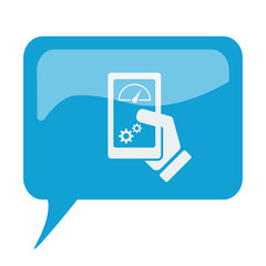 Blue speech bubble with white Smartphone Test icon on white back