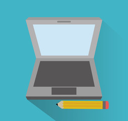 Laptop and pencil icon. Office work supplies and objects theme. Colorful design. Vector illustration