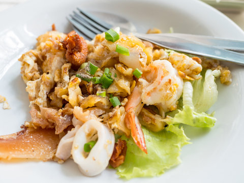 Pad thai or thai food on wood table