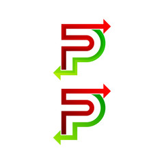 Letter P logo design template. Arrow creative sign