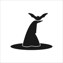 Halloween Witch hat with bat sign silhouette icon on background