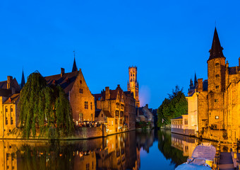 Fototapeta na wymiar Image of Rozenhoedkaai at dusk in Bruges,Belgium