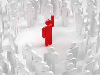 Leadership concept - Group of people and leader with hand up. 3d illustration