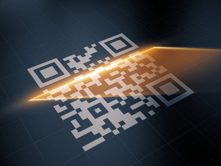 Scan QR code with the laser strip. 3d illustration