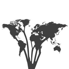 World Map Tree Silhouette Illustration