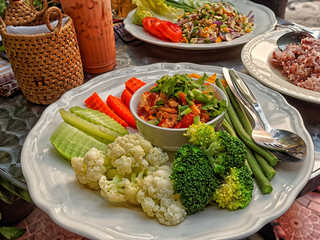 Fresh Thai Food.
Vegetarian Isaan Food at a Restaurant.

