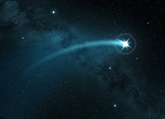 Naklejka premium comet star shining in a starry night sky
