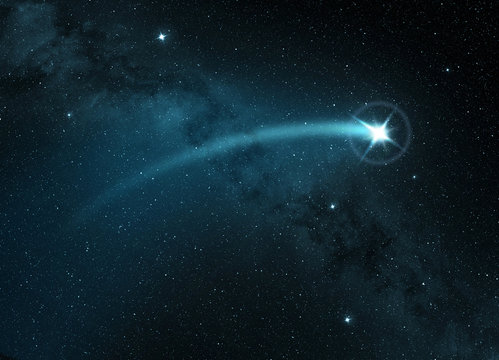  comet star shining in a starry night sky