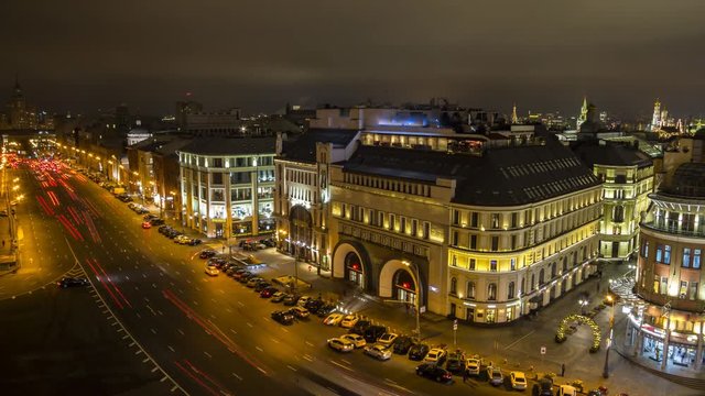 panoramic night view of urban square time lapse
