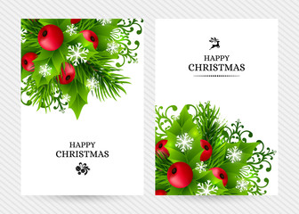 Christmas background with fir and holly decorations