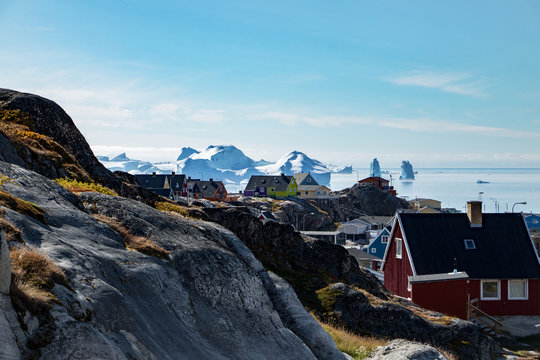 The Beauty of colonial houses and the icefjord in Ilulissat, Greenland