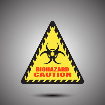 Biohazard - vector poster with triangle label on the gradient gray background.
