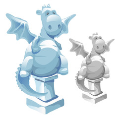Ice statue of cute fat dragon in cartoon style