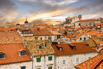 Croatia. Ancient town Dubrovnik sunset panoramic view