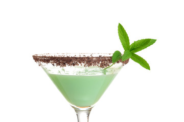 closeup isolated chocolate mint grasshopper cocktail