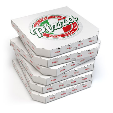 Pizza boxes stack isolated on white,