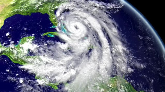 Huge hurricane Matthew approaching Florida, USA, viewed from space. 3D animation. Elements of this image furnished by NASA. 