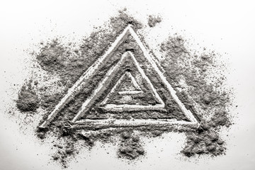 Triangle spiral shape drawing made in ash