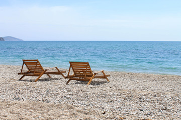 Fototapeta na wymiar Relax on the beach. Travel together to the seaside.