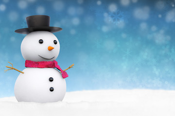 smiling snowman with blue sky background