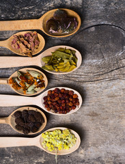 Herbs in wooden spoon