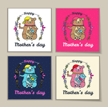 Mother's Day card set with bear characters.