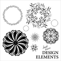 design element vector collection of flowers stars sun frames sunbursts and wreath