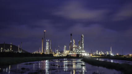 Fototapeta na wymiar Oil refinery plant at sunrise with sky background