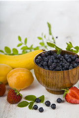 Blueberries in a wooden bowl