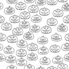 hand drawn jack-o-lantern seamless pattern - halloween background