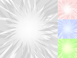 Abstract backgrounds set. Glowing lowpoly burst explosion. Vector illustration for decoration with poligonal rays. Template for anime style design.