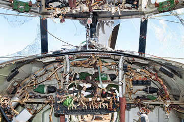 The interior cockpit of helicopter.