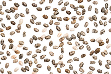 Seamless background with chia seeds spread out on white