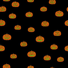 hand drawn jack-o-lantern seamless pattern - halloween background